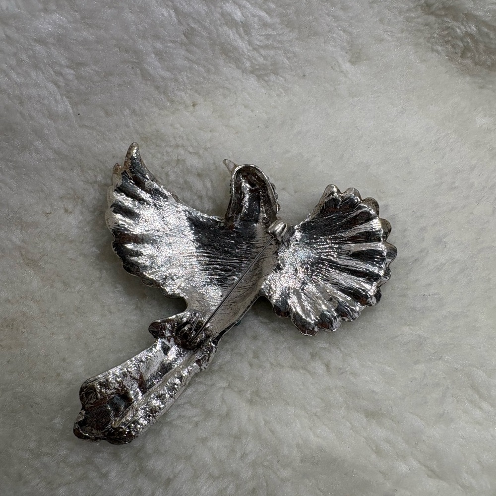 Sparkling Blue and Silver Bird Brooch - Picture 5 of 6